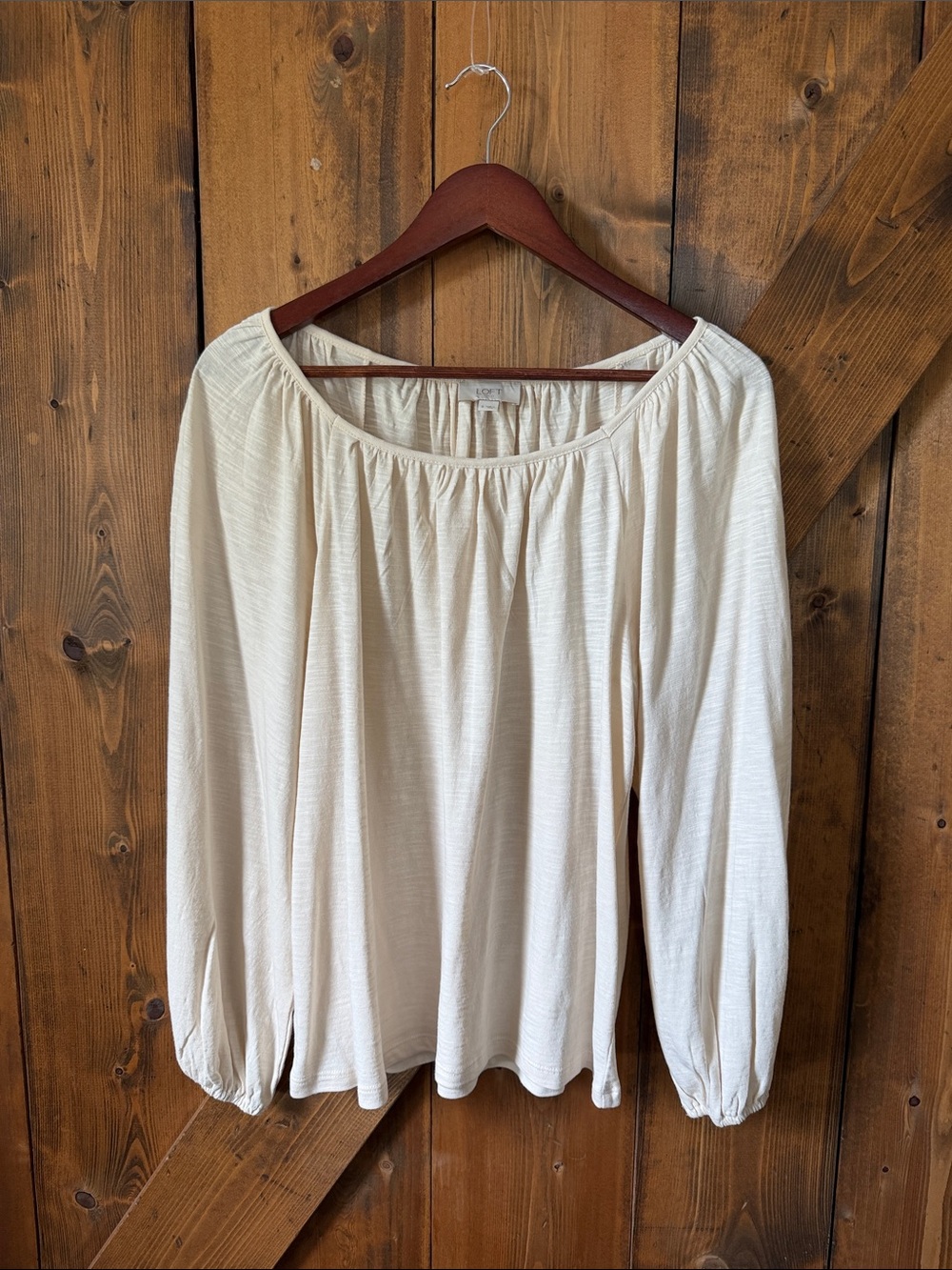 Women's Cream Peasant Blouse - Lightweight Long Sleeve Top